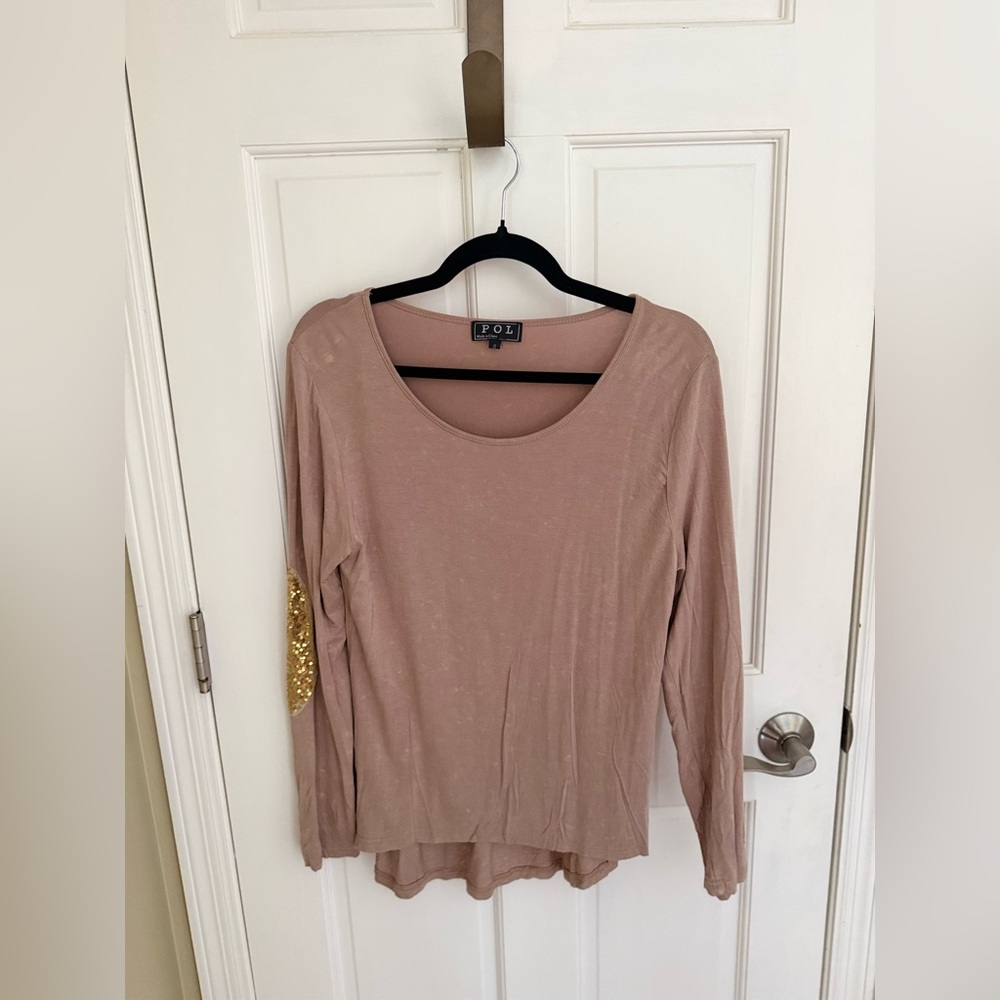 POL Women's Blush‎ Long Sleeve Top with Gold Detail